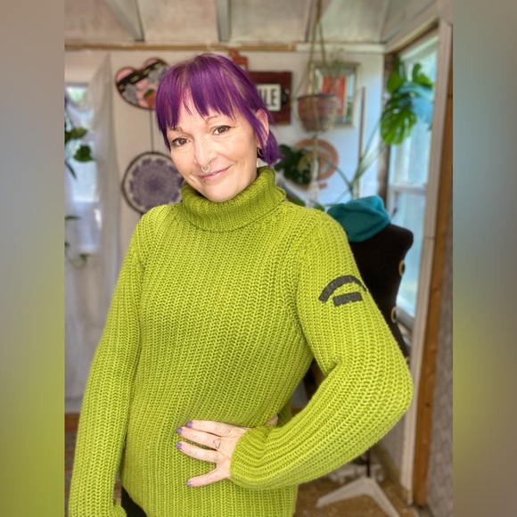 Calvin Klein Jeans Sweaters - Calvin Klein Retro 90s Green Thick Knit Turtle Neck Preppy Sweater Size Medium